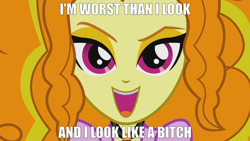 Size: 1280x720 | Tagged: safe, edit, edited screencap, imported from derpibooru, screencap, adagio dazzle, equestria girls, rainbow rocks, battle of the bands, caption, close-up, image macro, meme, text, vulgar