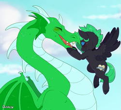 Size: 1219x1110 | Tagged: safe, artist:duskyvelvet, imported from derpibooru, oc, oc:duskyvelvet, dragon, pegasus, pony, couple, cute, female, male