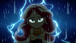 Size: 1920x1080 | Tagged: safe, imported from derpibooru, screencap, sunset shimmer, equestria girls, equestria girls series, let it rain, spoiler:eqg series (season 2), female, lightning, rain, solo