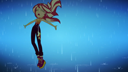 Size: 1920x1080 | Tagged: safe, imported from derpibooru, screencap, sunset shimmer, equestria girls, equestria girls series, let it rain, spoiler:eqg series (season 2), arms wide open, clothes, eyes closed, female, rain, singing, solo, wavy hair