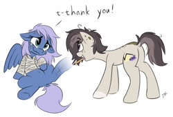 Size: 1280x864 | Tagged: safe, artist:fakskis, imported from derpibooru, oc, oc only, oc:polka dot, oc:vesperal breeze, earth pony, pegasus, pony, bandage, crying, drawing, drawn into existence, female, freckles, mare, messy mane, pencil, simple background, sitting, tears of joy, white background