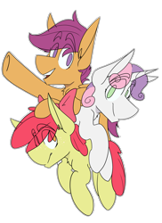 Size: 2855x3930 | Tagged: safe, artist:kirbirb, imported from derpibooru, apple bloom, scootaloo, sweetie belle, earth pony, pegasus, pony, unicorn, cutie mark crusaders, simple background, transparent background, trio