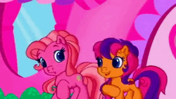 Size: 1280x720 | Tagged: safe, imported from derpibooru, screencap, pinkie pie (g3), scootaloo (g3), sweetie belle's gumball house surprise, animated, female, g3.5, sound, webm