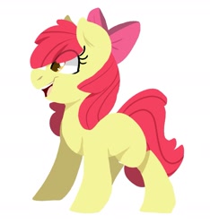 Size: 1677x1795 | Tagged: safe, artist:modularpon, imported from derpibooru, apple bloom, earth pony, pony, apple bloom's bow, blank flank, bow, eye clipping through hair, female, filly, hair bow, simple background, smiling, solo, white background