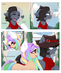 Size: 4000x4742 | Tagged: safe, artist:xsatanielx, imported from derpibooru, oc, oc only, oc:bounty blunter, oc:prince opal, earth pony, pony, comic, female, hat, makeup, male, mare, rcf community