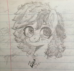 Size: 2448x2344 | Tagged: safe, artist:mjsw, imported from derpibooru, oc, oc only, pony, blushing, freckles, graph paper, grin, smiling, solo, traditional art