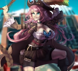 Size: 2452x2220 | Tagged: safe, artist:chocori, artist:dream--chan, imported from derpibooru, fluttershy, human, breasts, busty fluttershy, female, high res, humanized, pirate, pirate fluttershy, solo