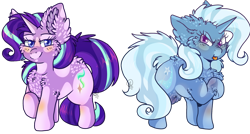 Size: 1222x654 | Tagged: safe, artist:bubble-trouble-owo, artist:vanillaswirl6, imported from derpibooru, starlight glimmer, trixie, pony, unicorn, blushing, cheek fluff, chest fluff, collaboration, cute, duo, ear fluff, female, fluffy, mare, simple background, tongue out, transparent background