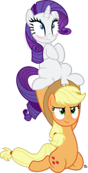 Size: 1573x3085 | Tagged: safe, artist:anime-equestria, imported from derpibooru, applejack, rarity, earth pony, pony, unicorn, applejack's hat, blushing, body, cowboy hat, cute, duo, female, hat, jackabetes, kneeling, lesbian, lifting, mare, ponytail, raribetes, rarijack, raritybro approves, shipping, simple background, transparent background, vector