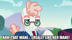 Size: 1280x720 | Tagged: safe, artist:jaredking203, edit, edited screencap, imported from derpibooru, screencap, svengallop, earth pony, the mane attraction, caption, glasses, image macro, male, meme, raised hoof, stallion, text