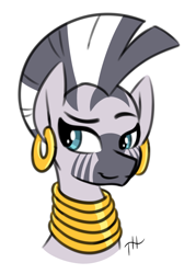 Size: 1250x1750 | Tagged: safe, artist:fakskis, imported from derpibooru, zecora, pony, zebra, bedroom eyes, colored sketch, ear piercing, earring, female, jewelry, mare, markings, mohawk, piercing, ring, simple background, sketch, solo, white background