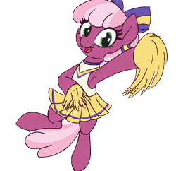 Size: 1002x969 | Tagged: safe, artist:threetwotwo32232, artist:wenni, imported from derpibooru, cheerilee, earth pony, pony, armpits, bipedal, bow, cheeribetes, cheerileeder, cheerleader, cheerleader outfit, clothes, collaboration, cute, female, hair bow, looking at you, mare, open mouth, pleated skirt, pom pom, simple background, skirt, solo, transparent background