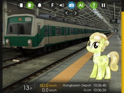 Size: 2048x1536 | Tagged: safe, artist:vector-brony, edit, editor:topsangtheman, imported from derpibooru, golden glitter, crystal pony, pony, hmmsim2, looking at you, seoul, south korea, train, train station