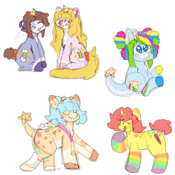 Size: 2000x2000 | Tagged: safe, artist:rigbythememe, imported from derpibooru, oc, oc only, oc:kiddo (rigbythememe), oc:olivia (rigbythememe), oc:plushie (rigbythememe), oc:tengo (rigbythememe), oc:una (rigbythememe), earth pony, pony, unicorn, colored sketch, colorful, cute, female, simple background, sketch, sketch dump, tongue out, transparent background