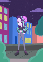 Size: 2894x4093 | Tagged: safe, artist:lms1872, imported from derpibooru, starlight glimmer, equestria girls, alternate clothes, alternate costumes, alternate outfits, beanie, belly button, clothes, female, hat, midriff, night, solo