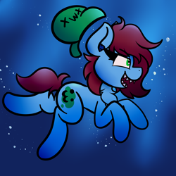 Size: 5000x5000 | Tagged: safe, artist:theawkwarddork, imported from derpibooru, oc, oc only, oc:neko, earth pony, pony, beanie, bubble, hat, heart eyes, sharp teeth, solo, teeth, underwater, water, wingding eyes