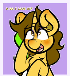 Size: 2100x2300 | Tagged: safe, artist:theawkwarddork, imported from derpibooru, oc, oc only, oc:awkward dork, pony, unicorn, blushing, eyeshadow, femboy, makeup, male, simple background, solo, stallion, text