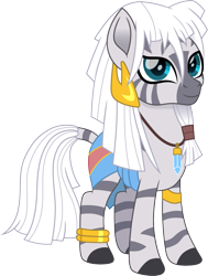 Size: 1132x1500 | Tagged: safe, artist:cloudy glow, artist:cloudyglow, imported from derpibooru, zecora, pony, zebra, anklet, atlantis: the lost empire, bracelet, crossover, disney, ear piercing, female, jewelry, kida, looking at you, movie accurate, piercing, simple background, solo, transparent background