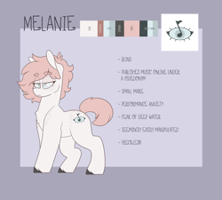 Size: 3000x2700 | Tagged: safe, artist:liefsong, imported from derpibooru, oc, oc only, oc:melanie, earth pony, blind, reference sheet