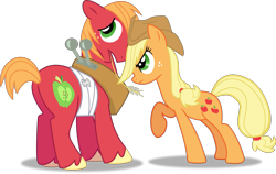 Size: 2453x1547 | Tagged: safe, artist:frownfactory, imported from derpibooru, applejack, big macintosh, earth pony, pony, applebuck season, .svg available, applejack's hat, bandage, brother and sister, cowboy hat, female, hat, horse collar, male, mare, siblings, simple background, stallion, svg, transparent background, vector, yoke