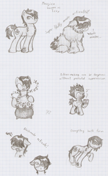 Size: 838x1370 | Tagged: safe, artist:ravenpuff, imported from derpibooru, oc, oc only, oc:muujiza, earth pony, pony, ..., angry, annoyed, blushing, burnt, bust, cauldron, chanting, chest fluff, earth pony oc, explosion, eyes closed, fluffy, graph paper, grayscale, hair over eyes, hoof hold, jewelry, looking up, male, monochrome, necklace, open mouth, skull, speech, stallion, starving, traditional art