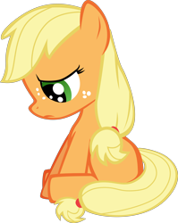 Size: 5000x6294 | Tagged: safe, artist:mrkat7214, imported from derpibooru, applejack, earth pony, pony, absurd resolution, applebetes, blank flank, blatant lies in the description, cute, female, filly, filly applejack, jackabetes, looking down, sad, sadorable, simple background, solo, transparent background, unhapplejack, vector, younger