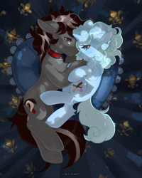 Size: 1600x2000 | Tagged: safe, artist:zlatavector, imported from derpibooru, oc, oc:free spirit, earth pony, pony, unicorn, choker, commission, couple, cute, duo, female, holiday, love, male, night, shy, valentine's day, ych result, your character here