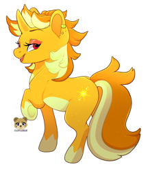 Size: 900x1015 | Tagged: safe, artist:flufflebear, imported from derpibooru, oc, oc only, oc:blondie, pony, unicorn, ear piercing, earring, female, gift art, jewelry, mare, piercing, simple background, solo, transparent background, underhoof