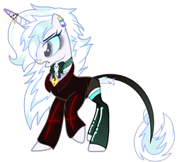 Size: 1450x1328 | Tagged: safe, artist:celestial-rue0w0, artist:nocturnal-moonlight, artist:rukemon, imported from derpibooru, oc, oc only, oc:lost legacy (ice1517), pony, unicorn, base used, bone, bowtie, clothes, coat, collar, colored sclera, commission, ear piercing, earring, eyeshadow, female, horn, horn jewelry, jewelry, leonine tail, makeup, mare, nose piercing, nose ring, piercing, raised hoof, shirt, shorts, simple background, skull, snake bites, socks, solo, stockings, t-shirt, thigh highs, transparent background