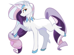 Size: 725x533 | Tagged: artist needed, source needed, safe, imported from derpibooru, rarity, pony, unicorn, leak, spoiler:g5, beautiful, chest fluff, colored hooves, female, g5, g5 concept leak style, g5 concept leaks, hooves, jewelry, mare, multicolored hair, multicolored tail, necklace, raised hoof, rarity (g5 concept leak), rarity (g5), redesign, simple background, solo, tiara, white background