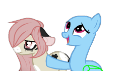 Size: 640x360 | Tagged: safe, artist:axolotlshy, artist:vegabases, deleted from derpibooru, imported from derpibooru, oc, oc only, oc:teeter, earth pony, pegasus, pony, bags under eyes, base used, duo, earth pony oc, female, hair over one eye, mare, open mouth, pegasus oc, sick, simple background, transparent background, wings