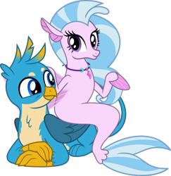 Size: 7803x8018 | Tagged: safe, artist:chainchomp2 edit, artist:chainchomp2 edits, artist:phucknuckl, imported from derpibooru, gallus, silverstream, griffon, seapony (g4), school daze, .svg available, absurd resolution, catbird, crossed arms, cute, diastreamies, female, gallabetes, gallstream, griffons doing cat things, jewelry, lounging, male, necklace, paws, prone, seapony silverstream, shipping, simple background, smiling, straight, transparent background, vector, ¯\(ツ)/¯