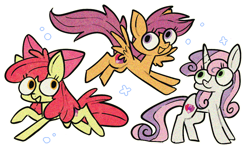 Size: 1000x600 | Tagged: safe, artist:nootnuts, imported from derpibooru, apple bloom, scootaloo, sweetie belle, earth pony, pegasus, pony, unicorn, bow, cutie mark crusaders, female, filly, hair bow, outline, simple background, transparent background, trio