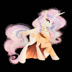 Size: 900x900 | Tagged: safe, artist:yuntaoxd, imported from derpibooru, princess celestia, alicorn, pony, black background, cloak, clothes, ear piercing, earring, female, jacket, jewelry, mare, piercing, simple background, solo