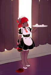 Size: 4500x6600 | Tagged: safe, artist:tallaferroxiv, imported from derpibooru, oc, oc:thyme, anthro, unguligrade anthro, clothes, coffee, cup, maid, solo, teacup, tray