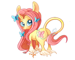 Size: 2721x2204 | Tagged: safe, artist:aclockworkkitten, imported from derpibooru, fluttershy, butterfly, pony, unicorn, leak, spoiler:g5, big ears, curved horn, female, fluttershy (g5 concept leak), fluttershy (g5), g5, g5 concept leak style, g5 concept leaks, horn, leonine tail, mare, redesign, simple background, solo, transparent background, unicorn fluttershy