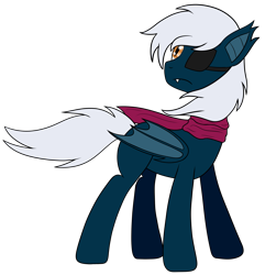 Size: 1735x1801 | Tagged: safe, artist:cloudy95, imported from derpibooru, oc, oc only, oc:patchy darkwing, bat pony, pony, clothes, eyepatch, scarf, simple background, solo, transparent background