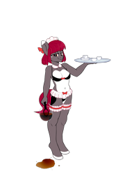 Size: 4500x6600 | Tagged: safe, alternate version, artist:tallaferroxiv, imported from derpibooru, oc, oc:thyme, anthro, unguligrade anthro, bikini, clothes, coffee, coffee cup, cup, heart eyes, maid, simple background, solo, spill, swimsuit, transparent background, tray, wingding eyes