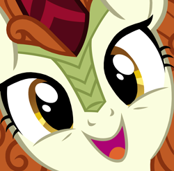 Size: 1884x1864 | Tagged: safe, artist:éclair, imported from derpibooru, autumn blaze, kirin, awwtumn blaze, bust, cute, female, hi anon, looking at you, meme, open mouth, portrait, smiling, solo