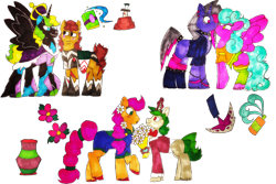 Size: 6000x4000 | Tagged: safe, artist:missroxielove, imported from derpibooru, oc, oc only, oc:captain stone sword, oc:grapevine daises, oc:prince nightfall spellcast, oc:purple pedicure, oc:soothing scent, oc:vino valentine, alicorn, earth pony, pegasus, pony, unicorn, :o, alicorn oc, armor, blaze (coat marking), blushing, boop, boots, bottomless, bouquet, bracelet, clothes, coat markings, collar, crown, ear piercing, earring, eyebrow piercing, eyeshadow, facial markings, female, flannel, flower, flower in hair, gay, glowing horn, hoof shoes, horn, jacket, jewelry, kissing, leather jacket, leg warmers, lesbian, levitation, magic, makeup, male, mare, noseboop, oc x oc, open mouth, overalls, partial nudity, piercing, raised hoof, raised leg, regalia, robe, scar, shipping, shirt, shoes, simple background, skirt, socks, spiked collar, stallion, straight, suit, t-shirt, telekinesis, traditional art, transparent background, wall of tags, wristband