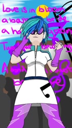 Size: 600x1067 | Tagged: safe, artist:mazmer, artist:mazzmer, imported from derpibooru, dj pon-3, vinyl scratch, equestria girls, female, human coloration, love is in bloom, song reference