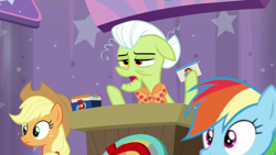 Size: 1920x1080 | Tagged: safe, imported from derpibooru, screencap, applejack, granny smith, rainbow dash, a trivial pursuit