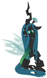 Size: 1800x2953 | Tagged: safe, artist:sketchmcreations, imported from derpibooru, queen chrysalis, changeling, changeling queen, female, looking at you, raised hoof, simple background, sitting, smiling, solo, transparent background, vector