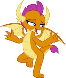 Size: 4985x5934 | Tagged: safe, artist:memnoch, imported from derpibooru, smolder, dragon, molt down, claws, dragoness, dramatic, fangs, female, horns, lidded eyes, open mouth, raised leg, show accurate, simple background, solo, spread wings, talking, teenaged dragon, teenager, toes, transparent background, vector, wings