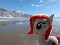 Size: 2080x1560 | Tagged: safe, artist:hihin1993, imported from derpibooru, oc, oc only, oc:poniko, pony, japan, lake, mountain, plushie, scenery, solo