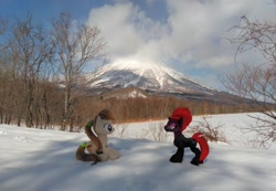 Size: 2080x1436 | Tagged: safe, artist:hihin1993, imported from derpibooru, tempest shadow, oc, oc:pirika, forest, japan, mountain, plushie, scenery, snow