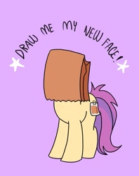 Size: 795x1005 | Tagged: safe, artist:paperbagpony, imported from derpibooru, oc, oc only, oc:paper bag, earth pony, pony, draw me my new face, female, mare, meme, meme template, paper bag, solo, template