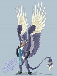 Size: 1620x2160 | Tagged: safe, artist:crystalcontemplator, imported from derpibooru, griffon, rito, crossover, fanart, griffonized, hero, revali, solo, species swap, the legend of zelda, the legend of zelda: breath of the wild, wings