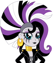 Size: 1298x1500 | Tagged: safe, artist:cloudy glow, artist:cloudyglow, imported from derpibooru, zecora, equestria girls, black lipstick, ear piercing, earring, equestria girls-ified, eyeshadow, female, jewelry, lipstick, makeup, necklace, piercing, ponymania, show accurate, simple background, solo, toy interpretation, transparent background