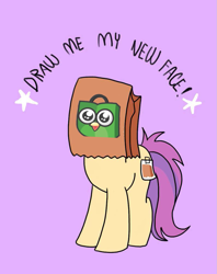 Size: 795x1005 | Tagged: safe, artist:paperbagpony, edit, imported from derpibooru, oc, oc:paper bag, earth pony, draw me my new face, exploitable meme, female, meme, paper bag, tokopedia